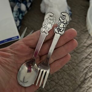 Smurf small fork and spoon made in Taiwan marked on the back peyo danara